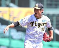 　５回、くふうハヤテ・富山太樹を三振に打ちとり吠える西純（撮影・石井剣太郎）