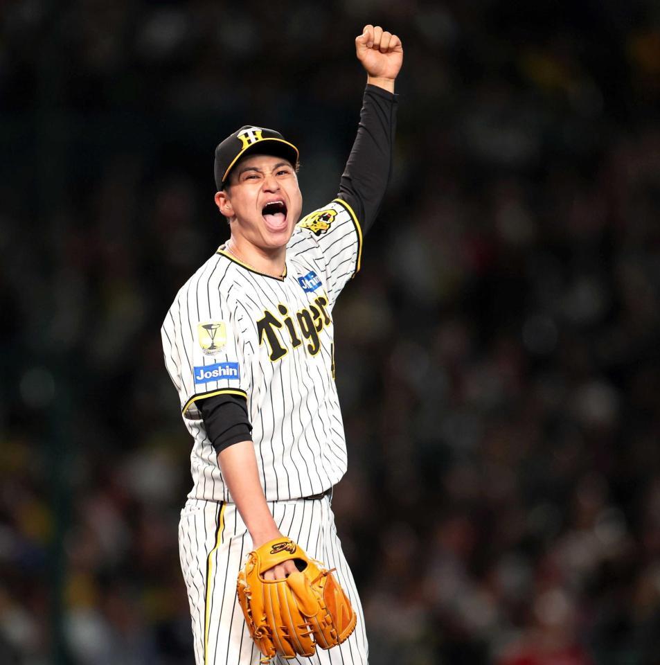 　６回、末包を左飛に抑え、絶叫する大竹（撮影・中田匡峻）