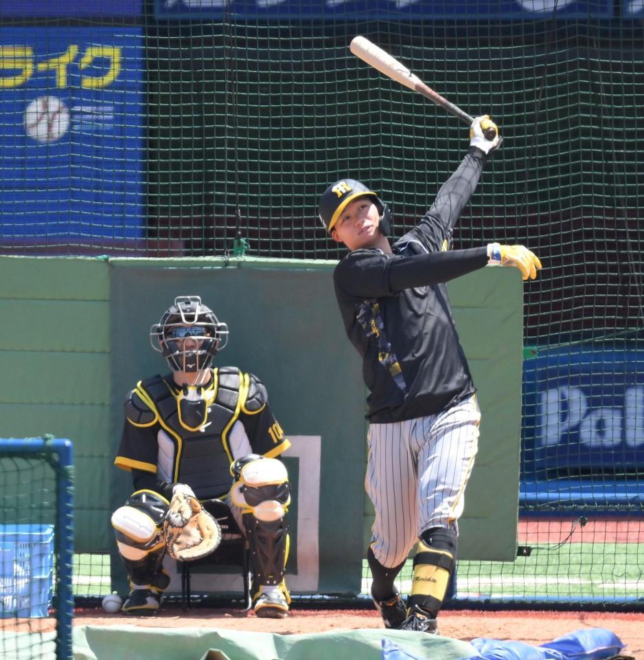 　試合前、最終組で打撃練習を行った森下（撮影・伊藤笙子）