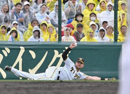 阪神　ノイジーの超絶プレーに甲子園大歓声　スライディングキャッチでこぼれたボールを右手でつかむ　まさに曲芸