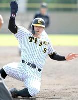 　６回、野口の中飛で三塁を陥れる佐藤輝