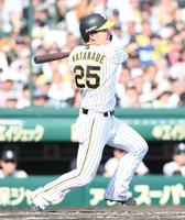 　７回、適時打を放つ渡辺（撮影・石井剣太郎）