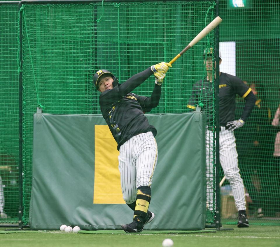 　打撃練習する森下（撮影・立川洋一郎）