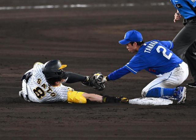 阪神・佐藤輝 アウト判定に頭抱える 岡田監督へ必死にリクエスト