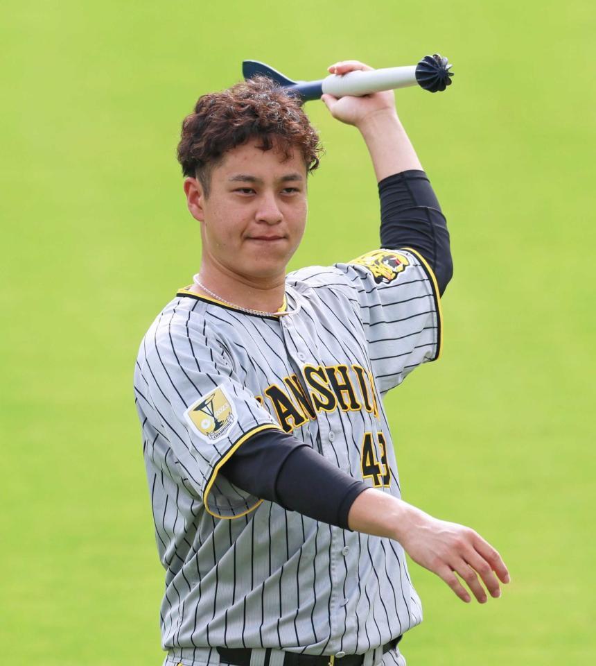 　登板へ向けて汗を流す大竹（撮影・立川洋一郎）