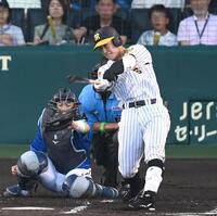 　１回、空振り三振に倒れる豊田（撮影・飯室逸平）