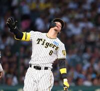 　４回、見逃し三振に倒れた佐藤輝（撮影・中田匡峻）