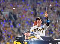 　場内を一周してファンの歓声に応える近本（撮影・立川洋一郎）
