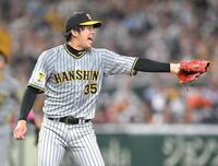 　７回、吉川を打ち取り、声を上げる才木（撮影・伊藤笙子）