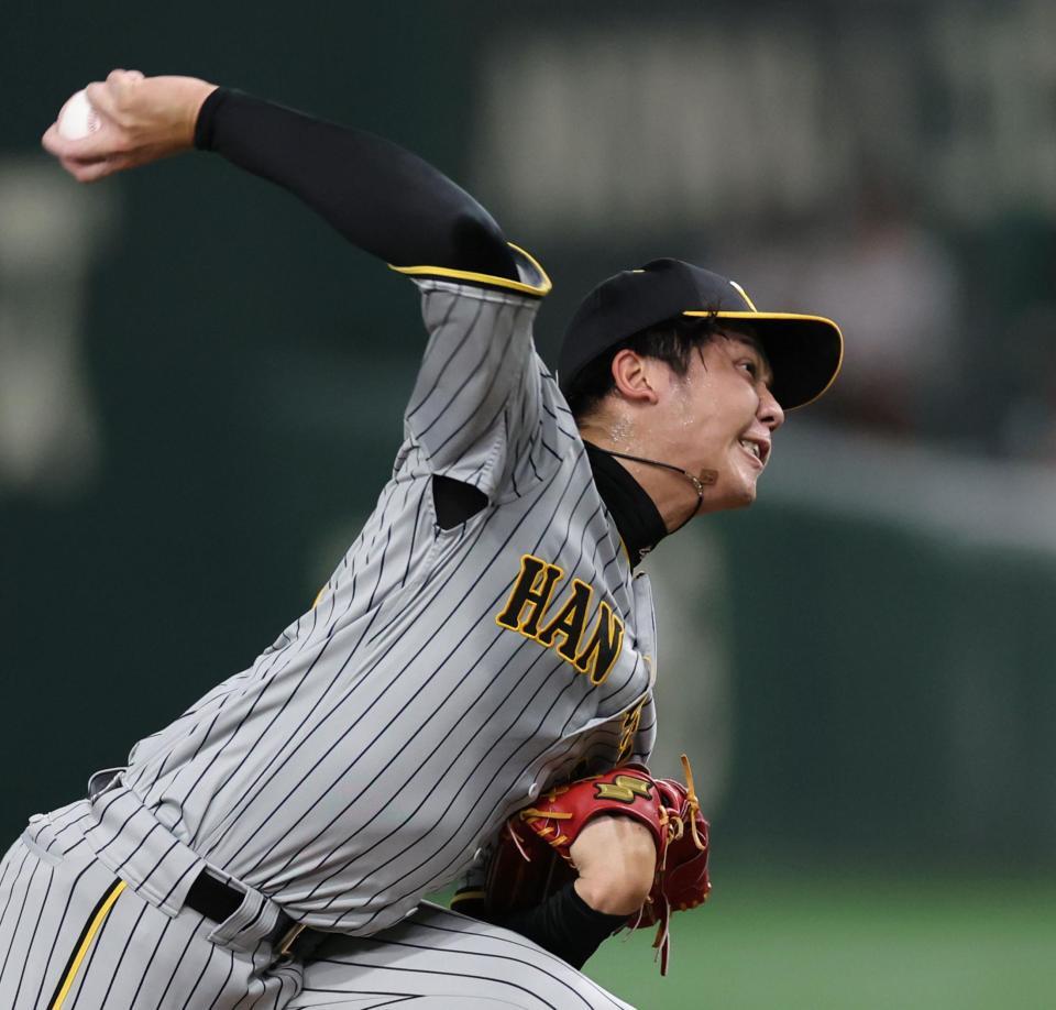 　先発し、投げ込む才木（撮影・田中太一）