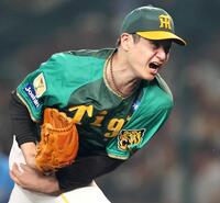 　８回、力を振り絞って投げ込む大竹（撮影・田中太一）