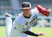 　キャッチボールをして調整する才木（撮影・立川洋一郎）