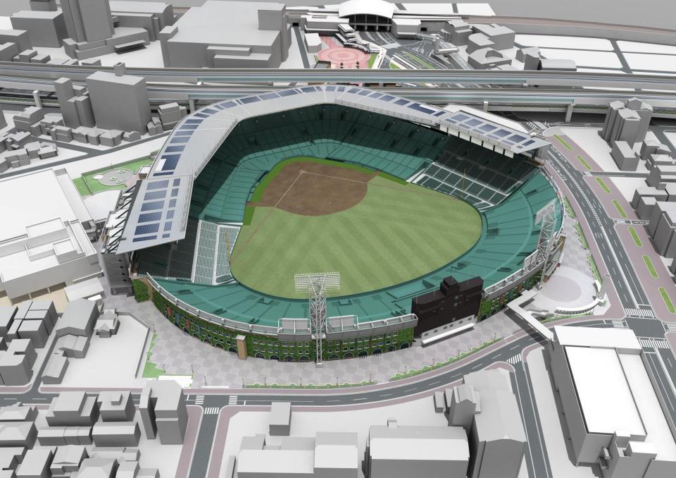 　甲子園球場の「アルプススタンド銀傘増築計画」（阪神電気鉄道　提供）