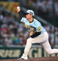 　力投する先発の西勇（撮影・中田匡峻）