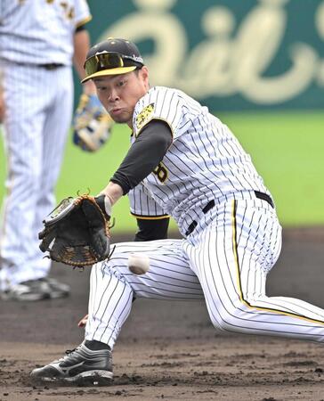 　ノックを受ける佐藤輝（撮影・北村雅宏）