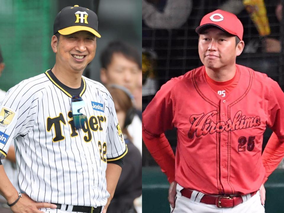 　阪神・藤川監督（左）と広島・新井監督