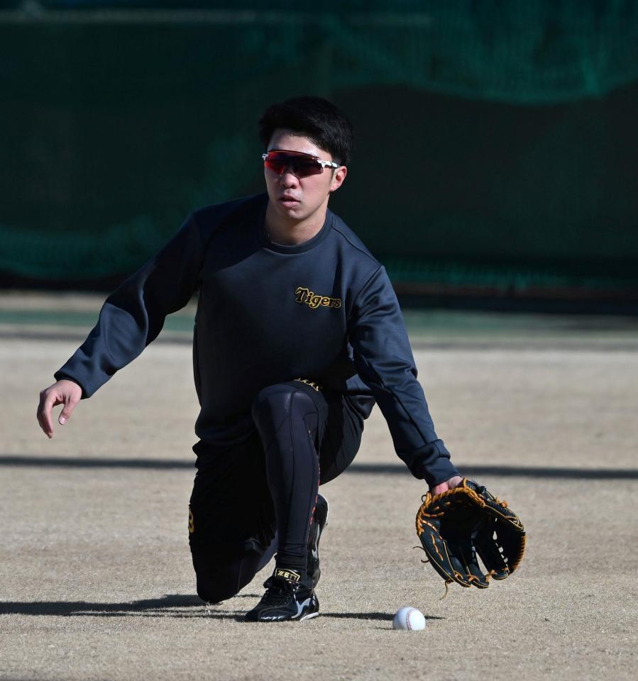 　ショートバウンドの送球をキャッチする石井（撮影・北村雅宏）