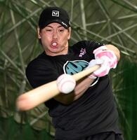 　打撃練習をする梅野（撮影・田中太一）