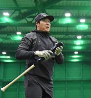 　打撃練習を行った大山（撮影・中田匡峻）