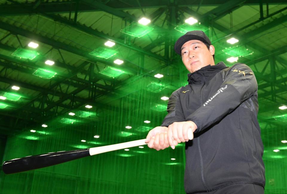 　自主トレを公開した大山（撮影・中田匡峻）