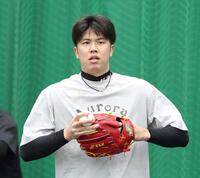 　気合の入った表情を見せる才木（撮影・中田匡峻）