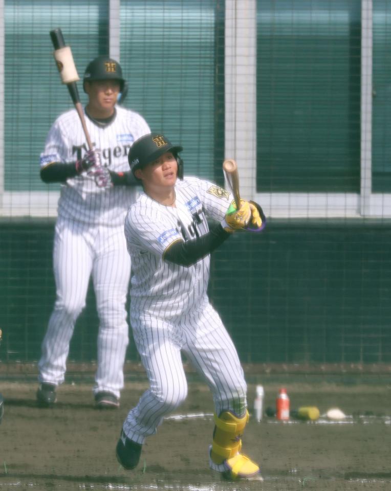 　３回、右飛に倒れる４番の森下。奥は５番の大山（撮影・中田匡峻）