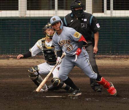 　３回、適時打を放つ野口（撮影・金田祐二）