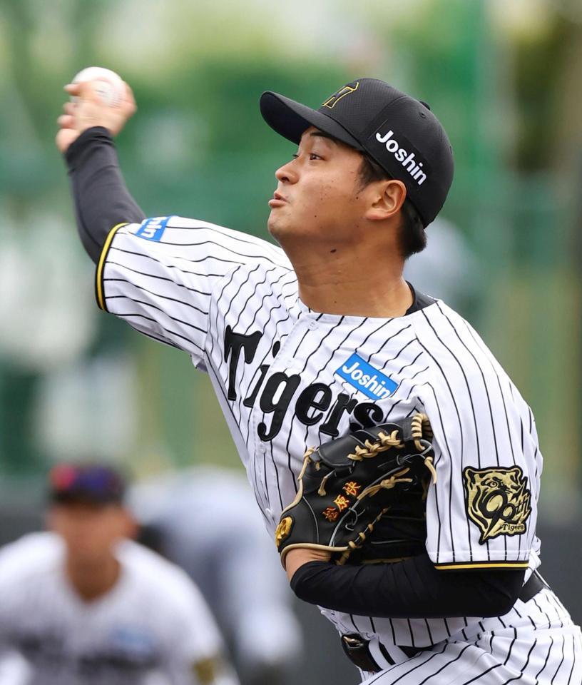 　紅白戦で力投する松原（撮影・山口登）