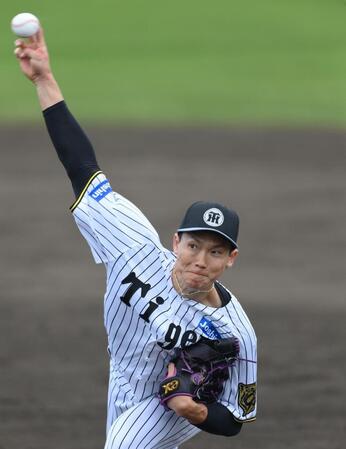 　シート打撃に登板する湯浅（撮影・西田忠信）