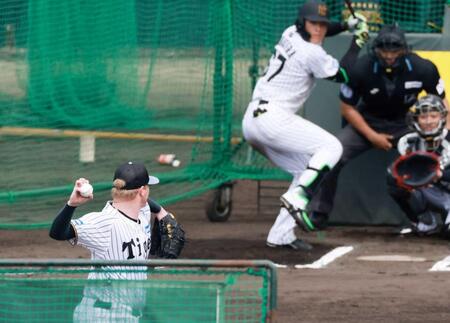 　高寺相手にナックルを投じるネルソン（撮影・金田祐二）