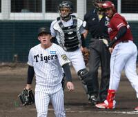 　４回、フランコを空振り三振にしとめた富田（撮影・金田祐二）