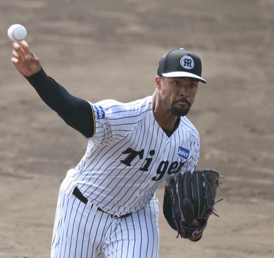 　シート打撃に登板したデュプランティエ（撮影・中田匡峻）