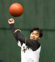 　メディシンボールでトレーニングをする森下（撮影・中田匡峻）