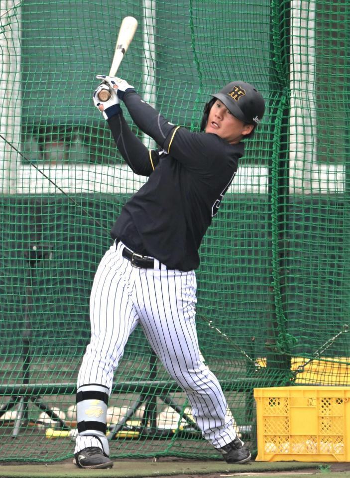 　打撃練習に汗を流す前川