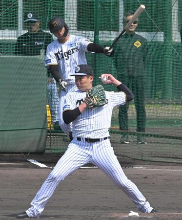 　ライブＢＰに登板し、貫禄の投球をみせた岩崎（打者・町田）＝撮影・飯室逸平