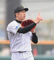 　２回、佐藤啓を三振に仕留めた才木（撮影・西田忠信）