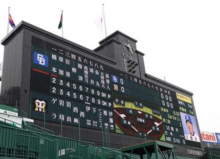 　センターのスコアボードには選手らの名前が映し出されるが、阪神対中日のオープン戦は天候不良の為、中止に（撮影・中田匡峻）