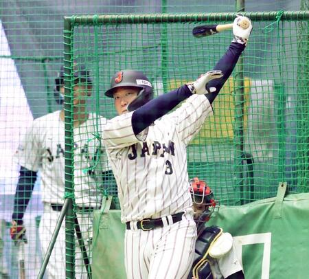 　フリー打撃で快音を響かせる大山（撮影・立川洋一郎）