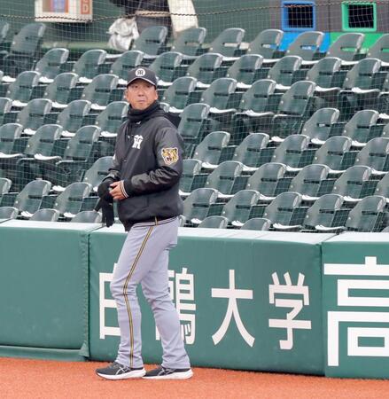 　一周して球場内を見る藤川監督（撮影・西岡正）