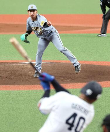 　１回、セデーニョを空振り三振に仕留める伊原（撮影・田中太一）