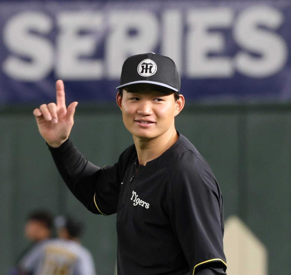 　東京ドームの前日練習で落ち着いた表情の森下（撮影・中田匡峻）