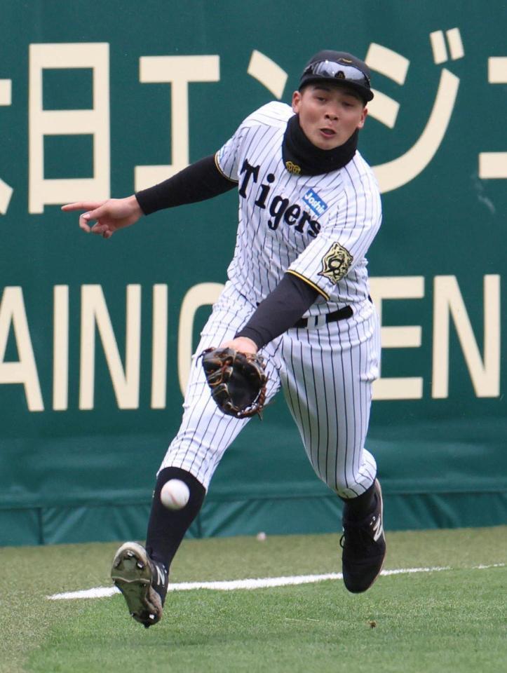 　７回、大盛の打球を落球する井上（撮影・北村雅宏）