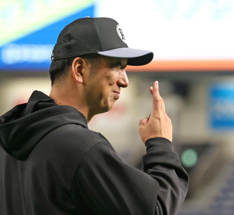 　穏やかな表情を見せる藤川監督（撮影・中田匡峻）