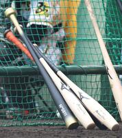 　グラウンドに置かれた森下の「魚雷バット」など