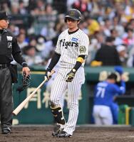 　９回、近本が三振に倒れ試合終了（撮影・西田忠信）