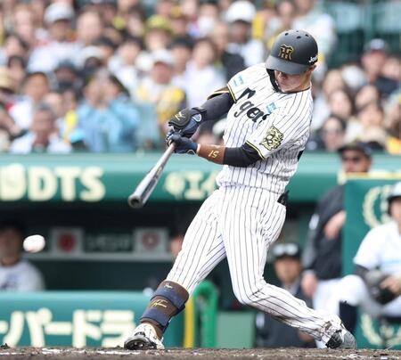 　５回、右前適時打を放つ中野（撮影・中田匡峻）