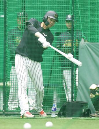 　打撃練習をする楠本（撮影・中田匡峻）