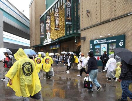 　天候不良のため試合中止となった阪神甲子園球場（撮影・北村雅宏）