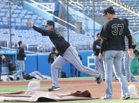 　投手陣の最後にマウンドに立ち、感触を確かめる門別（撮影・西岡正）