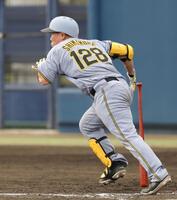 　９回、嶋村は右前打を放つ（撮影・坂部計介）